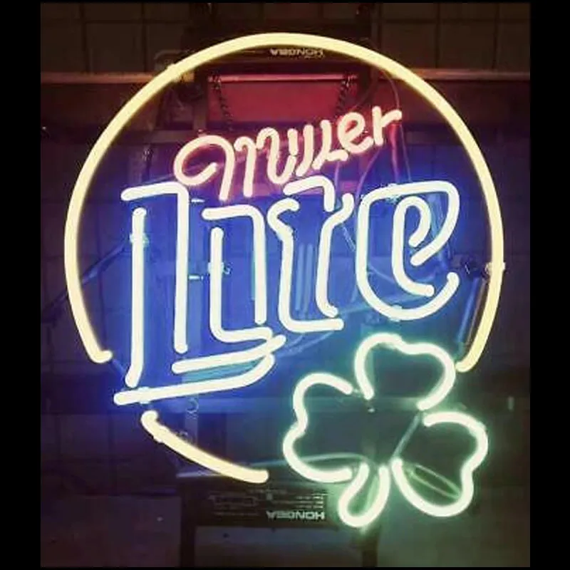 Neon Sign MILLER LITE CLOVER Irish Shamrock Tube Neon Light Cold Neon