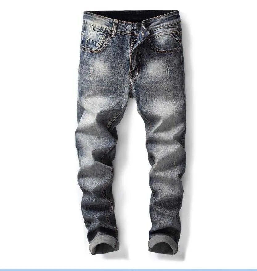Jeans masculino mais novo Designer de homens lavados perna reta retro azul de jeans arranhado calça de rua de rua 8907