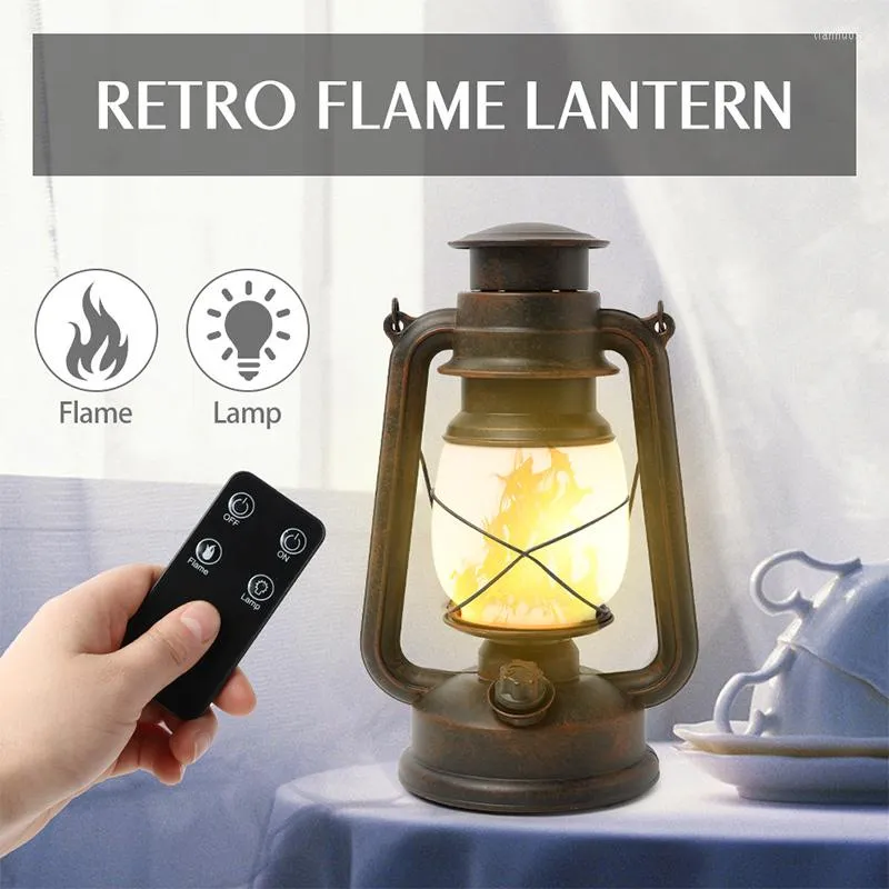 Portable Lanterns Remote Control Vintage Camping Lantern LED Candle Flame Tent Light Battery Operated Kerosene Lamp Table Night202E