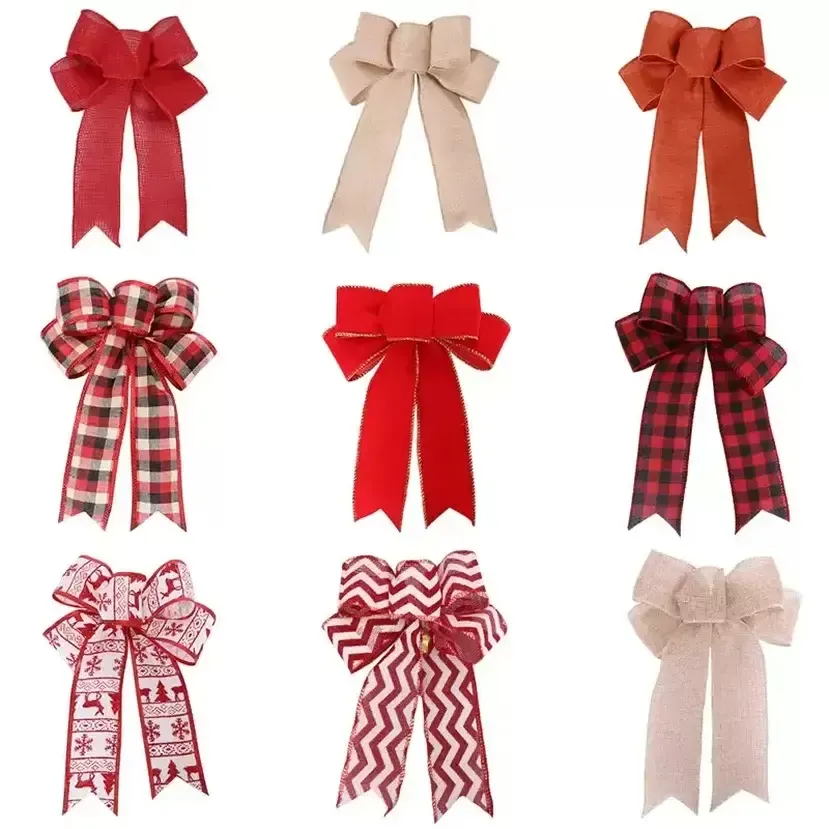 Burlap christmas decorations bow handmade holiday gift tree decoration bows 9 colors 1021
