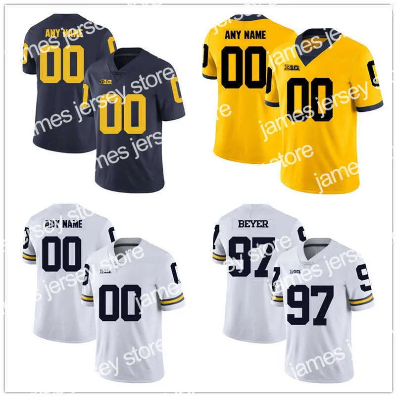 Voetbalshirts Custom Michigan Wolverines College elk naamnummer Borduurwerk