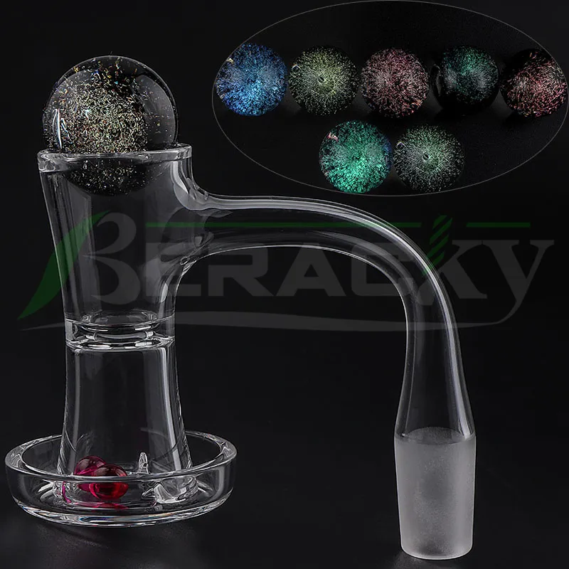 Beracky Tam Kaynak Kum Kumbası Sigara Terp Busfer Quartz Banger, Cam Mermer Ruby İncilerle Bükülmüş Kenar Tamamen Kaynaklı Slurpers Tırnaklar Cam Su Bongs Borular