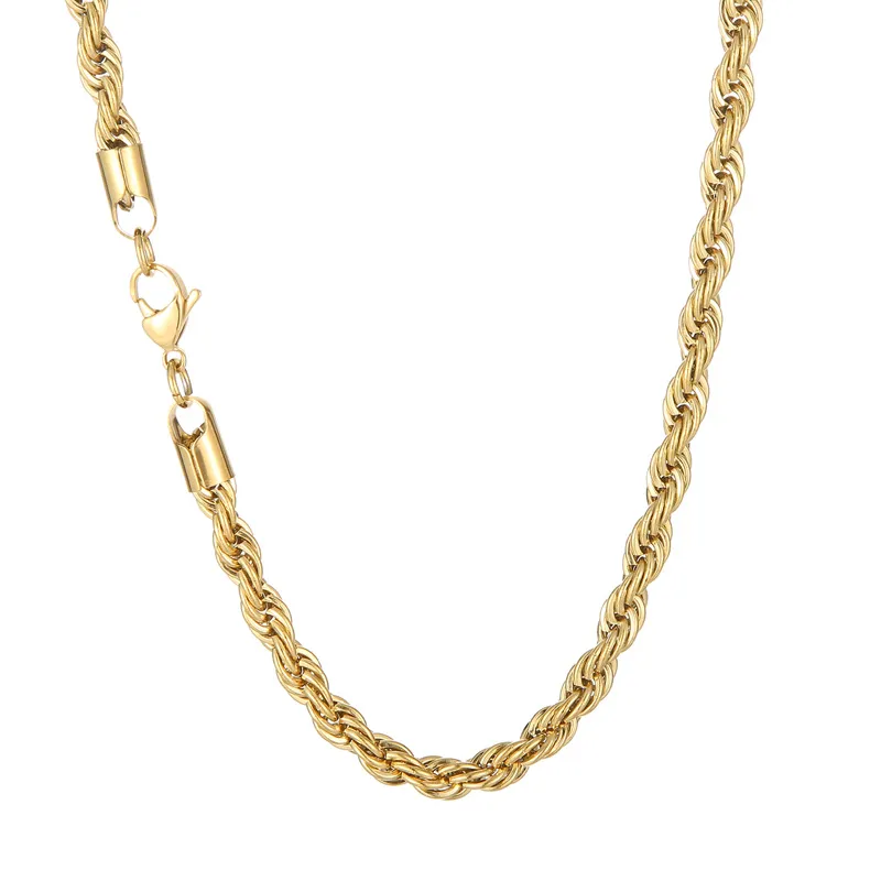 5st Punk Gold-Plated Rope Twist Chain Halsband f￶r m￤n Kvinnor Rostfritt st￥l Fashion Jewelry 4mm 22 '' I Bulk Halloween presenter