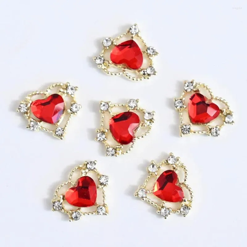 Décorations d'art d'ongle 10 pièces coeur aimant saint valentin luxe diamant dorure breloques paillettes coeurs forme strass fournitures