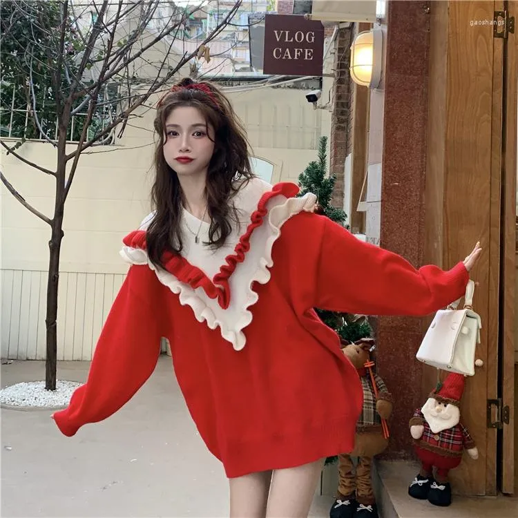 Women's Sweaters Stylish Pullover Winter Spring Autumn Warm Lamb Thicken Lace Outfits Boutique Oversized Red Dress Christmas 2022