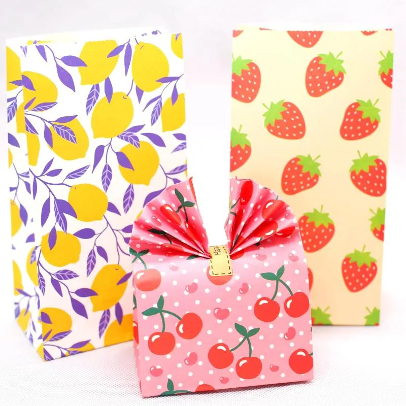 Gift Wrap Fruits Kraft Paper Bags Candy Bag Treat Packaging Open Top Home Wedding Christmas Craft 5pcs/lot