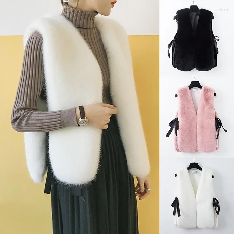 Women's Vests 2022 Winter Female Fur Vest Coat Warm White Black Gray Jacket Large Size Sleeveless Waistcoat Tops