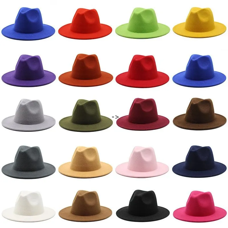 Panama Cap Jazz Формальная шляпа ретро -шерстяная леди, которую Fedora Fashion Fashion Colid Candy Color Wide Brim Unisex Trilby Capeau для мужчин женщин RRA12