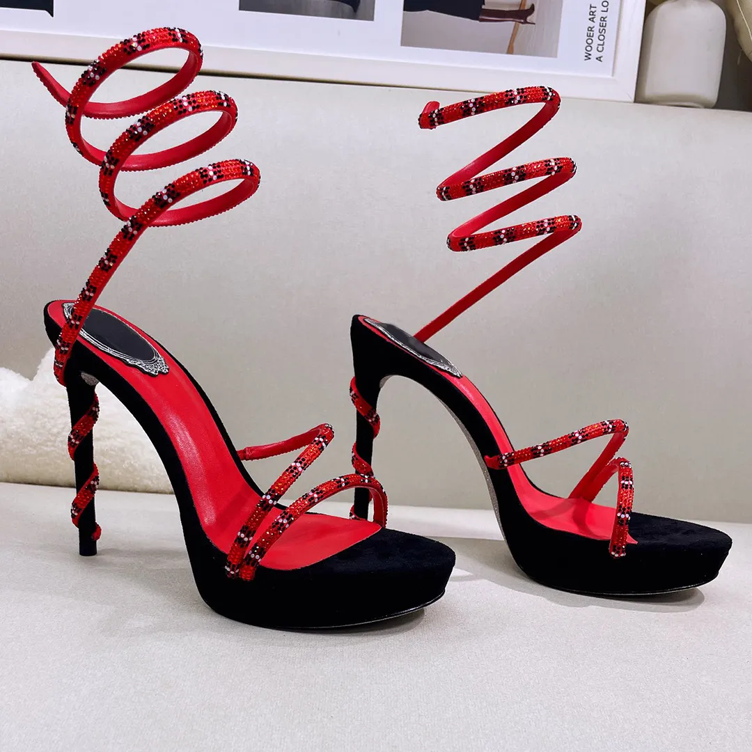 Rome Platform Sandals Rene Caovilla Designer Shoes Black Red Rhinestone  Twining Foot Ring Womens Shoe Narrow Band 12.5CM High Heeled Novelty Heel  Winding Sandal From 86,2 € | DHgate