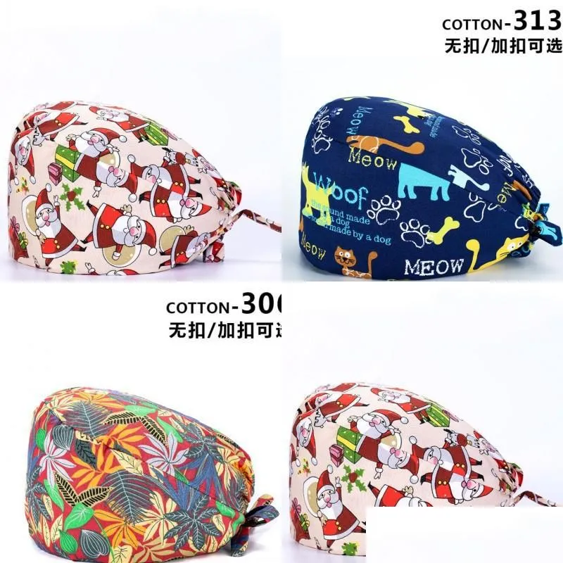 Bonnet / Casquettes De Crâne Joyeux Noël Imprimé Femmes Chapeau Père Noël Motif Dame Infirmière Chapeaux Mode Casquette Chirurgicale Drop Delivery 2022 Acce Dhfmh