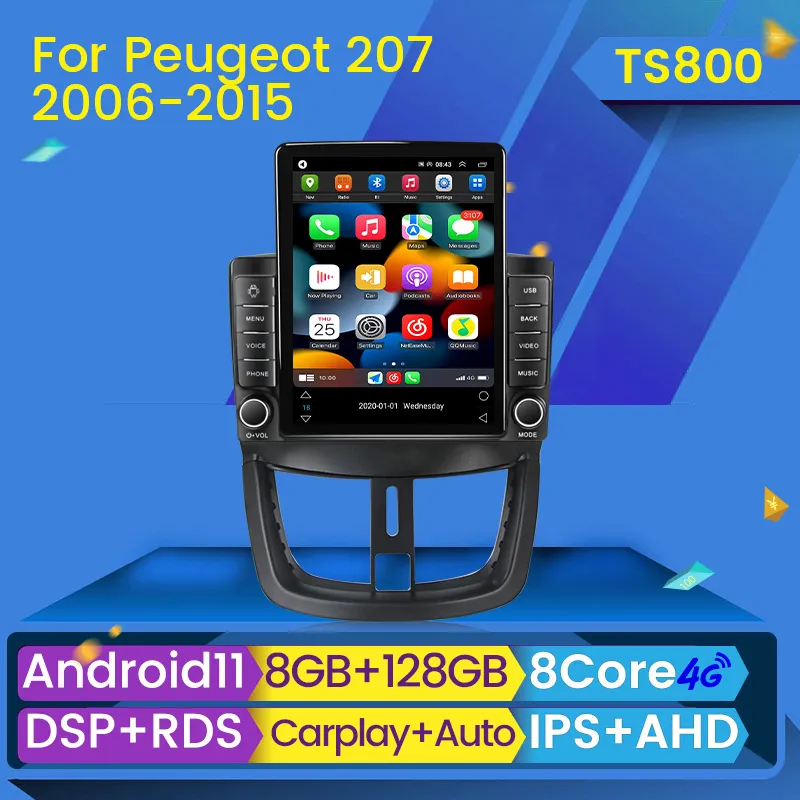 Android 11 Player Car DVD Radio Multimedia Vidéo pour Peugeot 207 CC 207CC 2006-2015 2DIN RDS stéréo BT