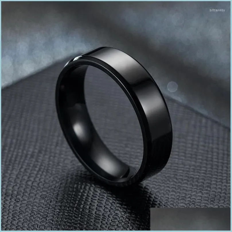 Anéis de casamento anéis de casamento de aço inoxidável preto para mulheres homens jóias largura 6 mm nome personalizado logoweddingwedding brit22 drop delivery dhrid