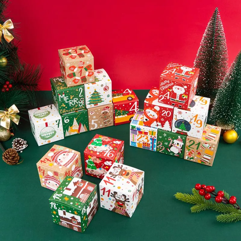 Merry Christmas Advent Calendar Boxes 24 Days Kraft Paper Advent Countdown Candy Gift Boxes for Kids and Family Favor MJ0829