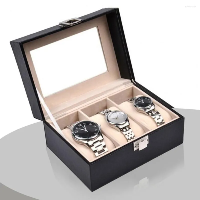 Titta på lådor 3 slots lådan arrangör faux läder display fodral smycken handledsförvaring