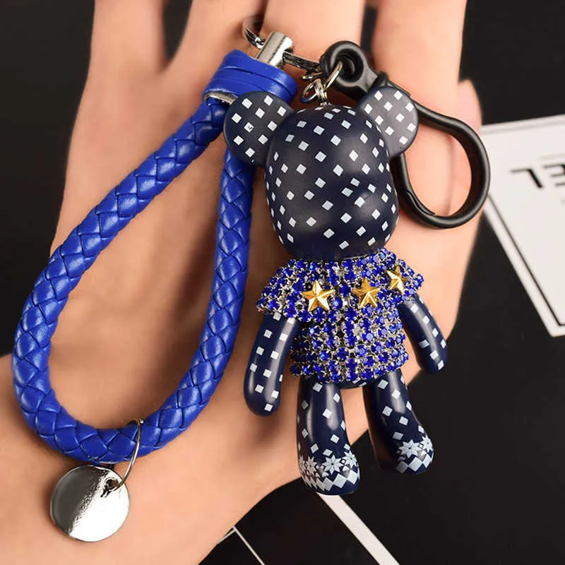 Rhinestone Cute Bear Key Chain Tassels Keychain with number Anti