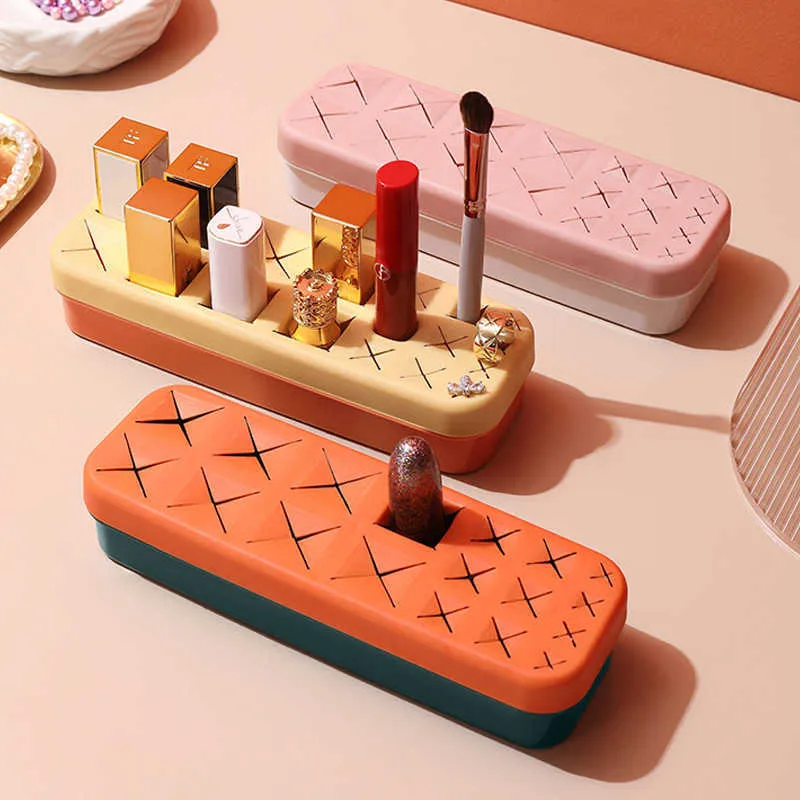 Cosmetic Organizer Lipstick Storage Box Desktop Multi-Grid Cosmetics Display Rack Household Contrast Eyebrow Pencil Lip Gloss Storage-Box