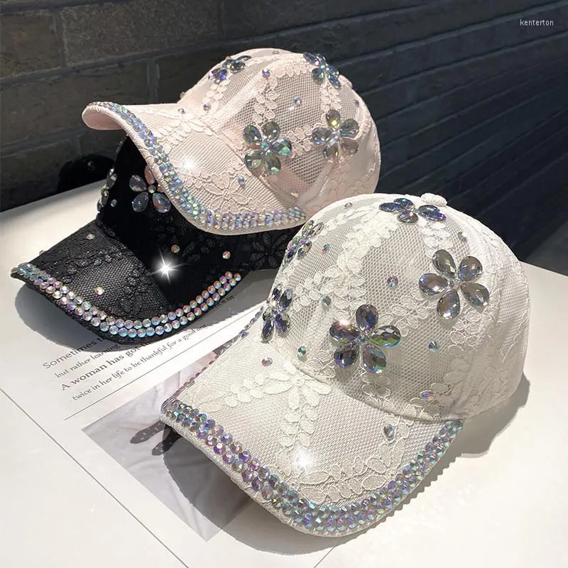 Caps de bola 202205-2509093 INS Drop Drop Transparent Rhinestone Flower Lady Shade Hat Baseball Chap