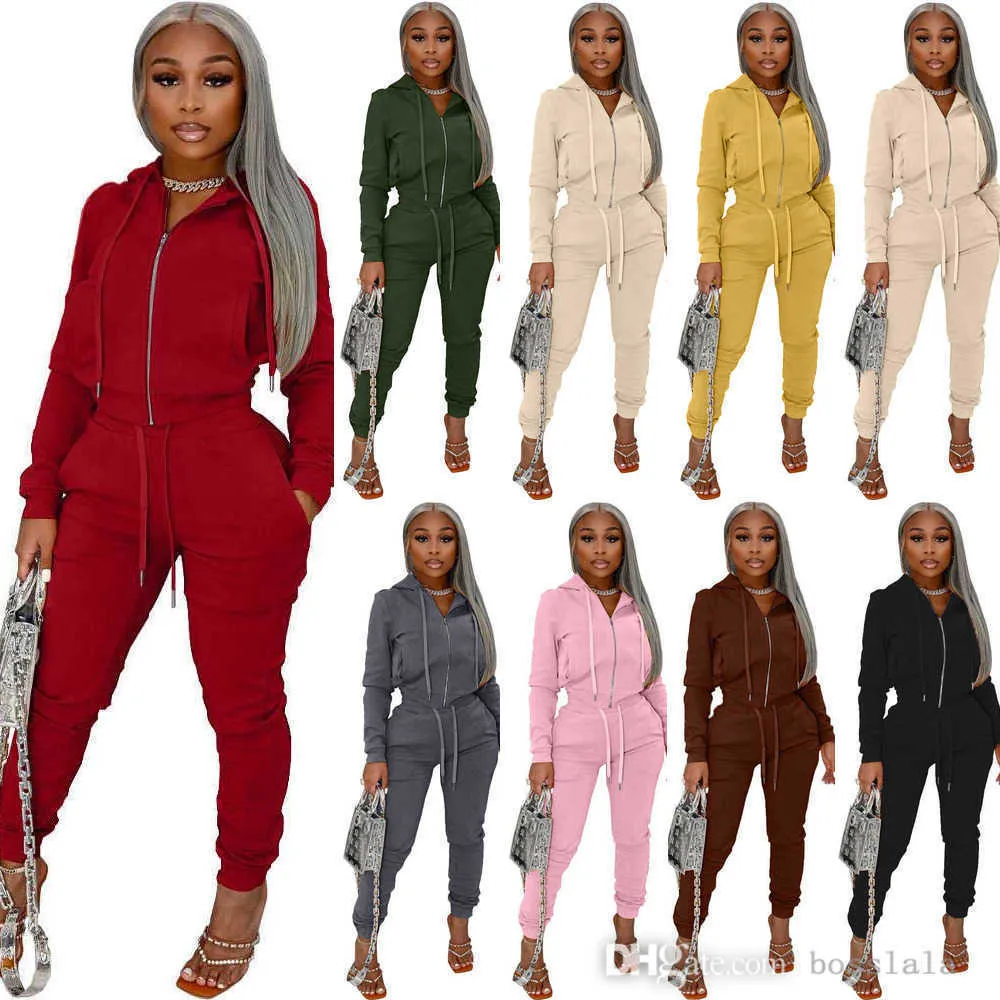 Woman Hoodie Tacksuits Casual Two Pieces Outfits Sweatpants Designer Velvet Fabric Zipper Jacket Winter Sportswear