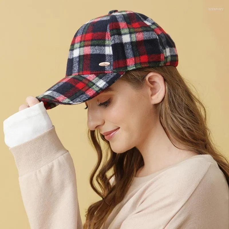 Ball Caps Plaid Baseball Cap Womens Autumn And Winter Hard Top Woolen Warm Hat Fashion British Hats For Woman