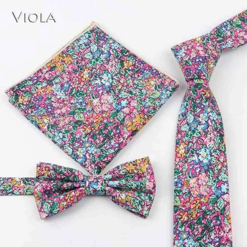 Vintage Floral Impreso Corbata Conjunto 65 cm Algodón Lino Hombres Corbata Mariposa Pañuelo pajarita Pañuelo Bolsillo Cuadrado Boda Fiesta J220816