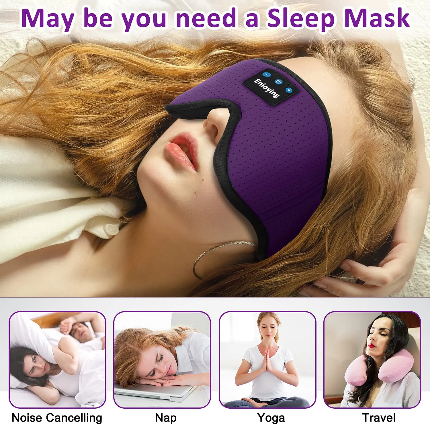 Maschera LASER Modello AO-SMHPS-900 Maschera Per Dormire Con Cuffie Bluetooth LASER - Memory Foam 3D, 10 Ore Autonomia, Nera Microfono Per Casco