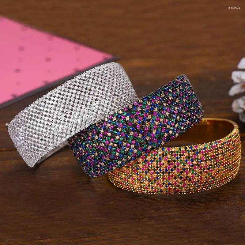 Bangle Godki Wide Big Luxury Distrably for Women Wedding Full Zircon Crystal Cz Dubai Bracelets 2022