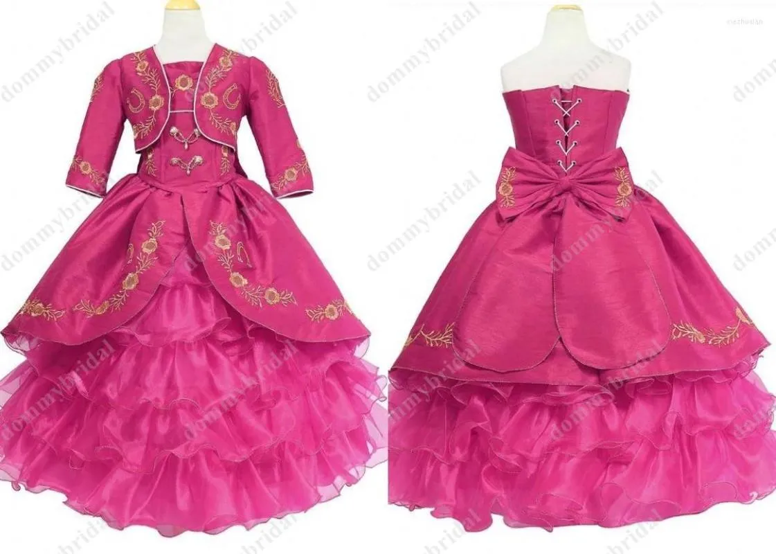 Flicka klänningar vintage guld broderi rosa charro boll klänning små flickor tävling quinceanera söta 15 anos för bröllop fest prom