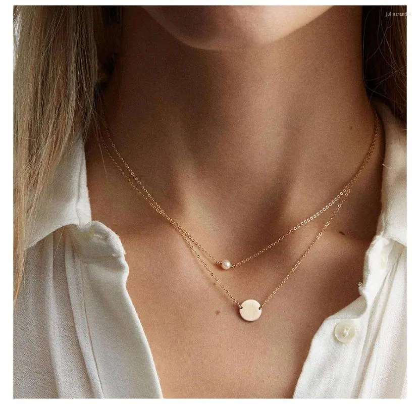 Pendant Necklaces Pearl Disc Round Choker 316L Stainless Steel Necklace Wafer For Women Girls Minimalist Simple Fashion Jewelry