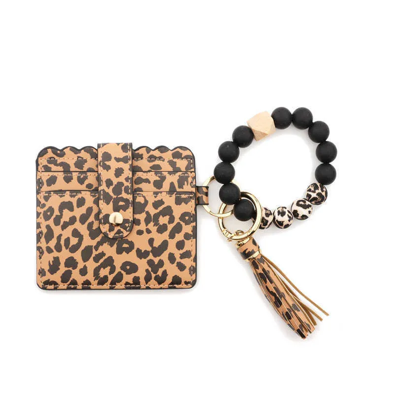 Keychains Bracelet Silicone Bracelet Carte Leopard Pu Pu Tassel Ladies portefeuille Courte