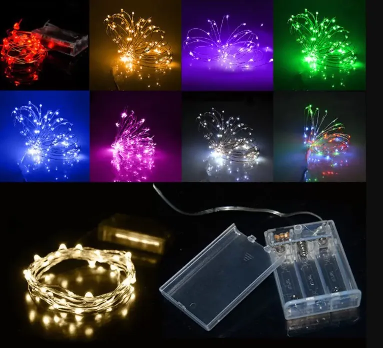 AAバッテリーパワーLED文字列操作LED銅シルバーワイヤーフェアリーライトストリング50LEDS 5Mクリスマスクリスマスホームパーティーデコレーションシードランプ屋外