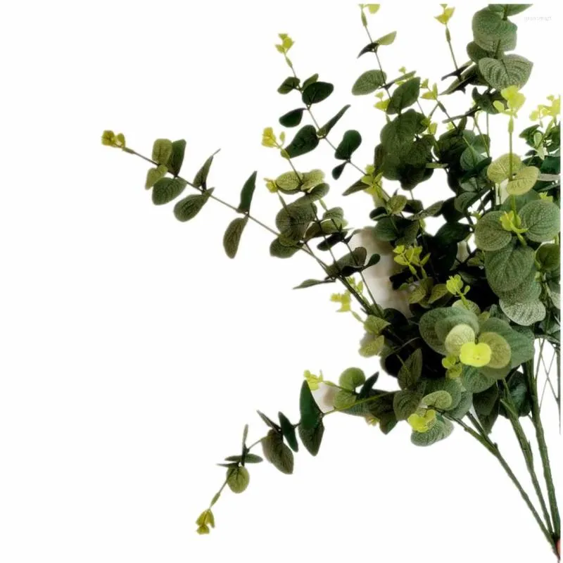 Fleurs décoratives une branche d'arbre d'eucalyptus artificielle 35 'Simulation Faux tiges de plantes vertes pour la décoration florale de mariage à la maison