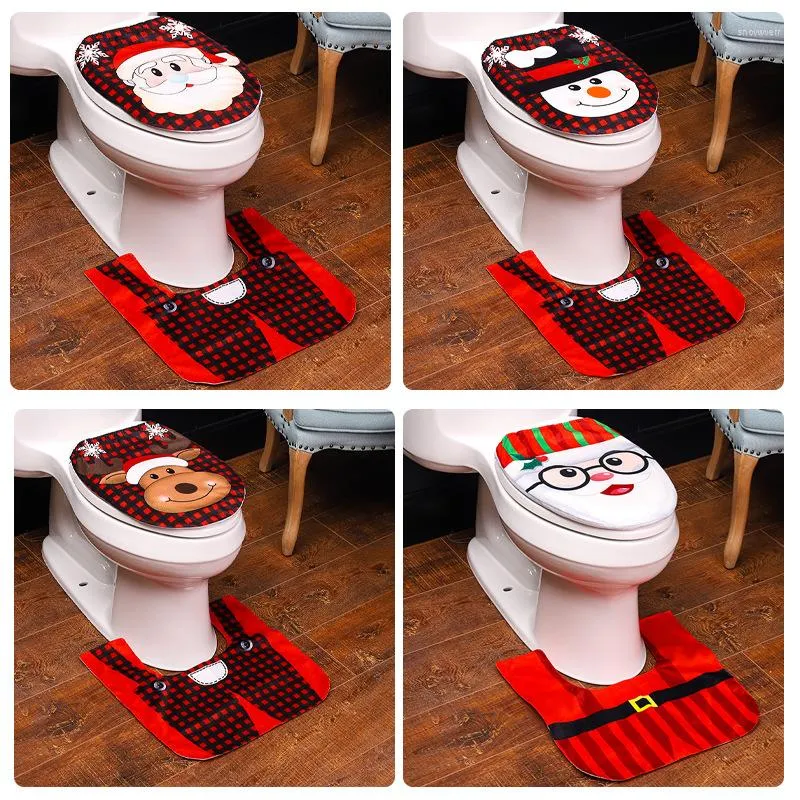 Toiletstoelhoezen 2 stks/set kerstmas decoratie kerstman dekkleed badkamer decor voetkussen