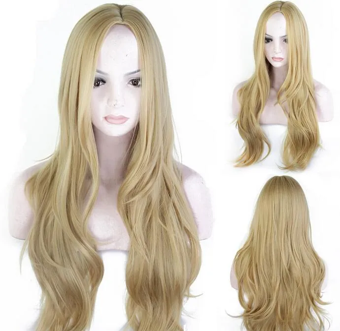 Fashion Women Cosplay Casual Golden Long Hair Cosplay Curler Wig