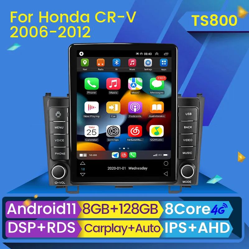 Android 11 Car DVD Radio Player para Honda CR-V 3 RE CRV 2007-2011 Multimedia Video 2 DIN NAVEGAÇÃO GPS CABEÇA DE CARPAY BT