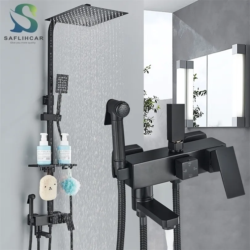 Bathroom Shower Heads Brass Faucets Mixer Crane Bidet Faucet Rainfall Set Spray With Shelf BlackChrome 221021