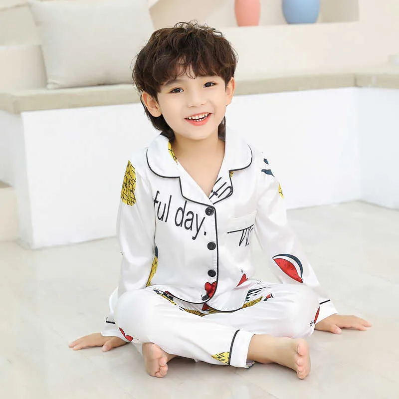 Kids Designer Pajamas Set Summer Ice Silk Thin Short Sleeve Pants 2 Piece Children Boys Girls Cartoon Pattern Homewear