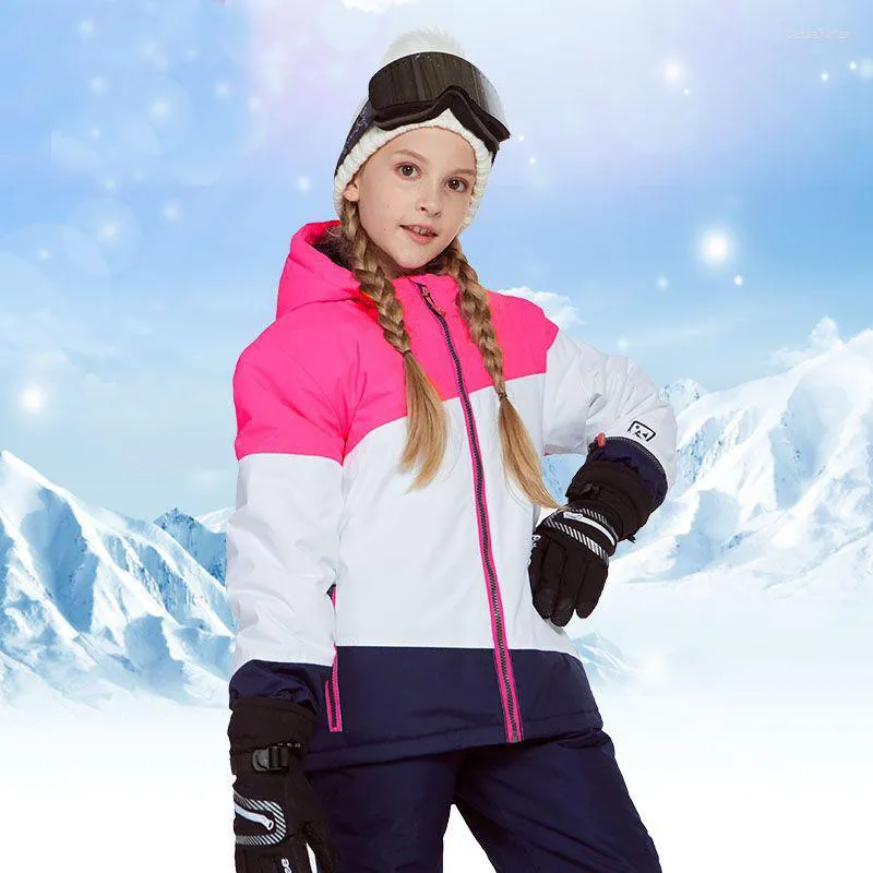 Costumes de Ski filles combinaison de Ski imperméable hiver Sports de plein air Snowboard veste pantalon de neige à capuche enfants ensemble chaud et coupe-vent