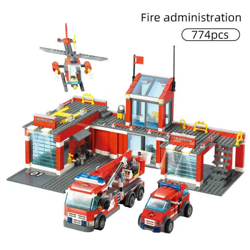 774pcs City Fire Station Model Bouwstenen Autobelikopter Constructie Brandweerman Truckverlichting Bakstenen speelgoed Kinderen X0503