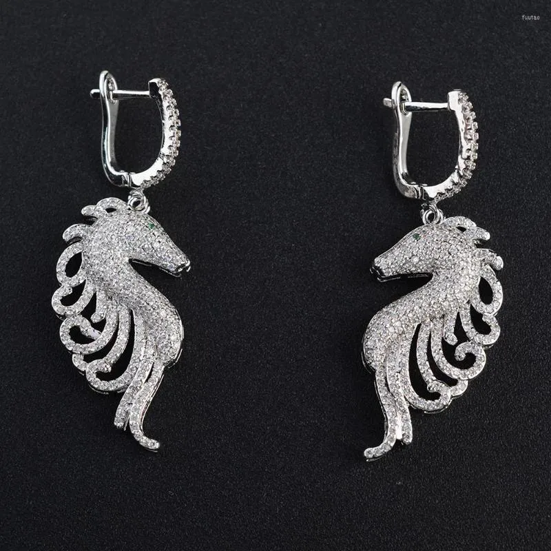 Dangle Earrings 18 52mm 1pair Sea Horse Cubic Zircon Paved CZ Hoop