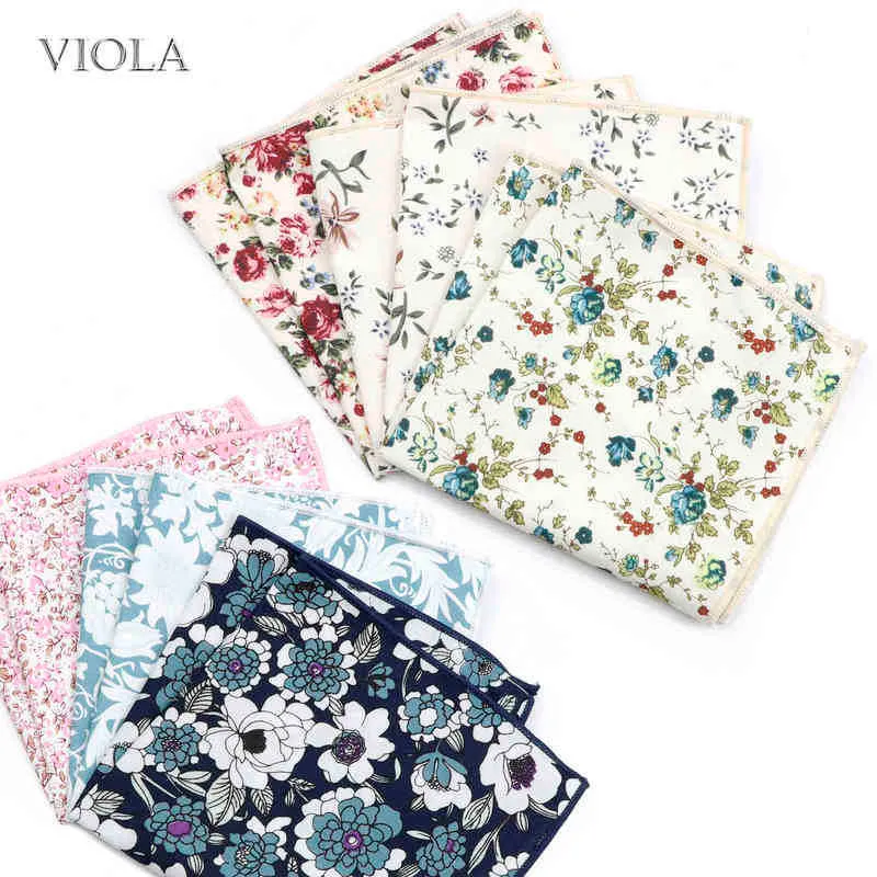 Colorful Floral Handkerchief 100 Cotton Hankie 24Cm Women's Casual Party Pocket Square Gift Tuxedo Bow Tie Accessory J220816