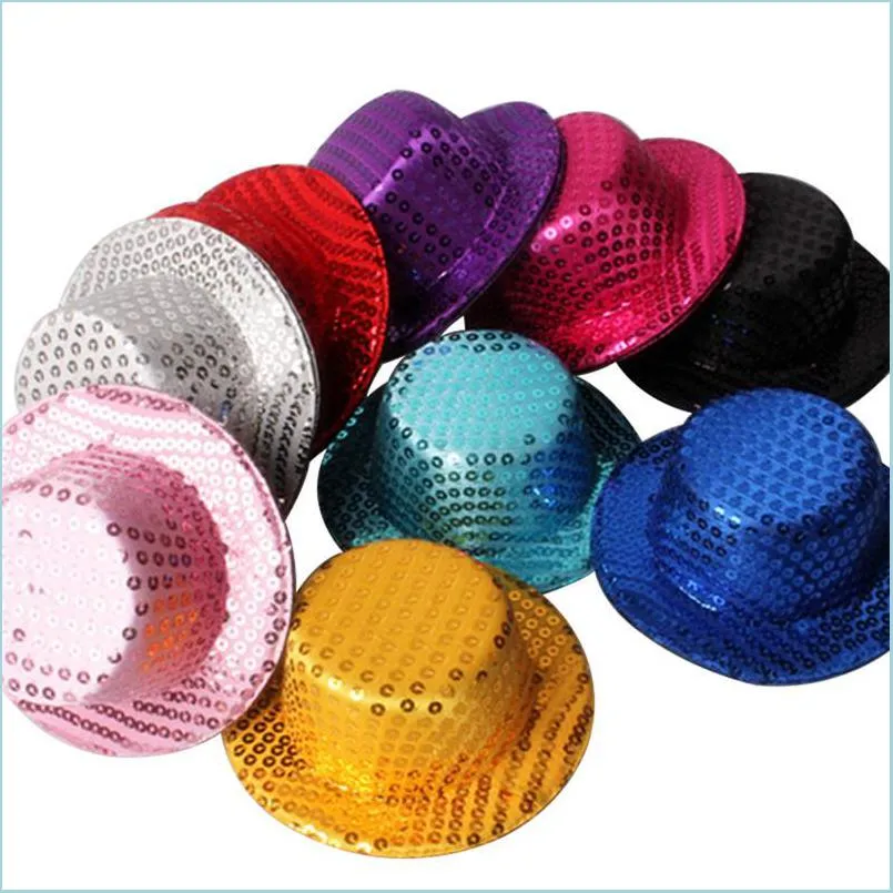 Geizige Krempe Hüte Pailletten Geizige Krempe Hüte 13 cm Diy Runde Top Kopfbedeckung Caps Bar Tanzen Party Damen Herren Colorf Drop Lieferung 2022 F Dhfhc