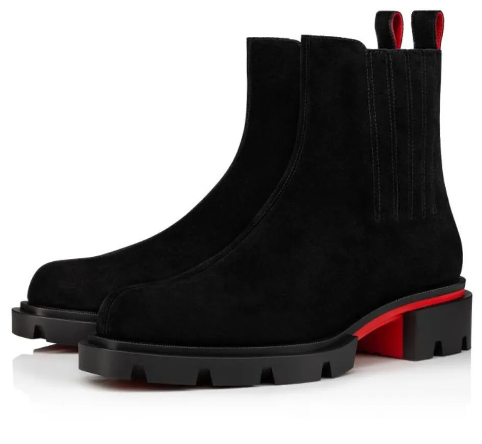 London designer Reds sula Herr ankelstövlar gummisula Cheney Walk lyxmärke kort boot plattform Motorcykel booties svart mocka läder