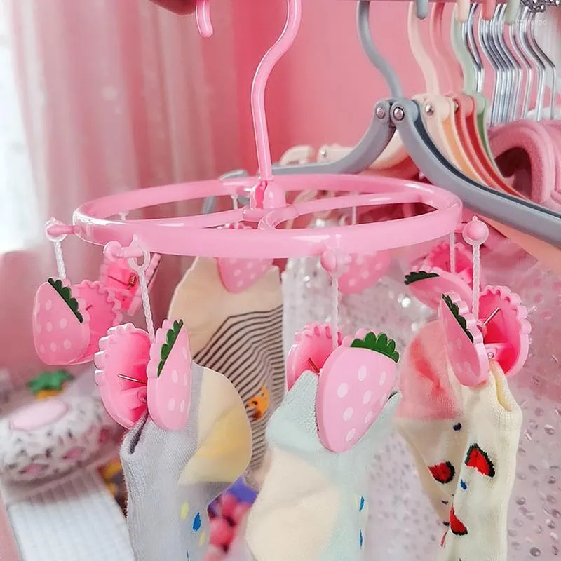 Higners Racks Belle dessin animé Pigle Pauche Rose sous-vêtements Poseau Hangle de vêtements en plastique Multi-fonction Rack 8 Clip Détage à la vent