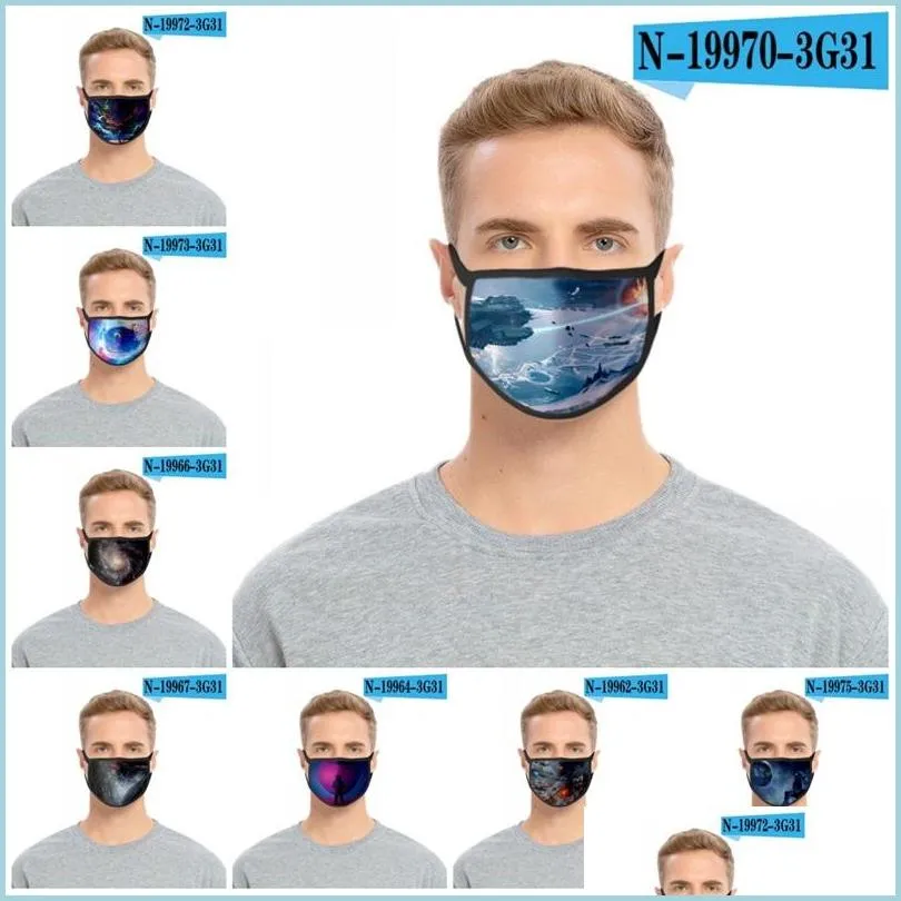 Masques de créateurs Anti Haze Tissu Masque réutilisable Mascarilla Lavable Respirateur Science Fiction Impression Soie glacée Traviolet Preuve 2 Dhzmp