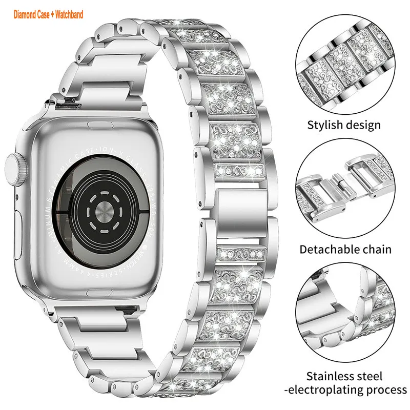 Dames sieraden bling diamant kisten met strass vervangende metalen riemen voor Apple Watch Band 38 mm 40 mm 41 mm 42 mm 44 mm 45 mm Iwatch -serie 8 7 6 5 4 3 2 1 smartwatchband