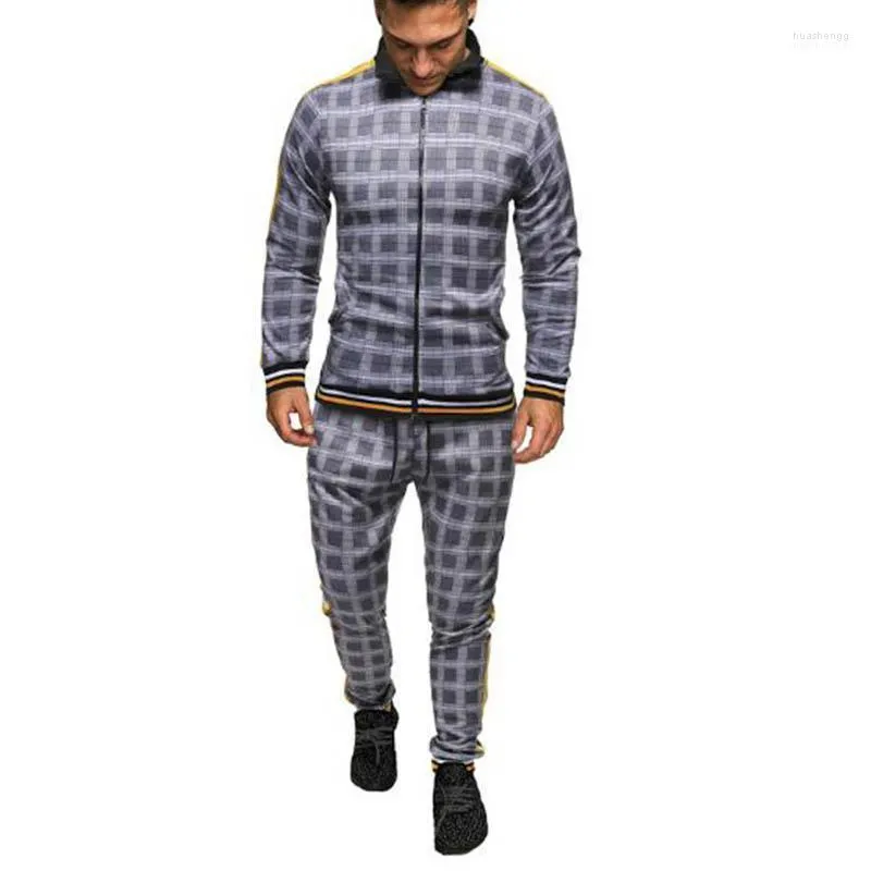 Tute da uomo Primavera Autunno 2022 Sottile da uomo Slim Trendy Plaid Fitness Sport Tuta da jogging Moda in piedi Colletto alla coreana Cerniera