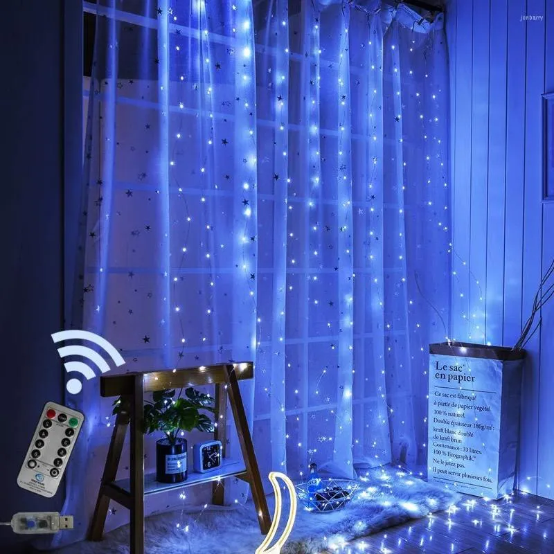 Stringhe luci per tende 300 LED Twinkle Fairy con telecomando USB alimentato per la decorazione della camera da letto della camera da letto sullo sfondo di Natale di nozze