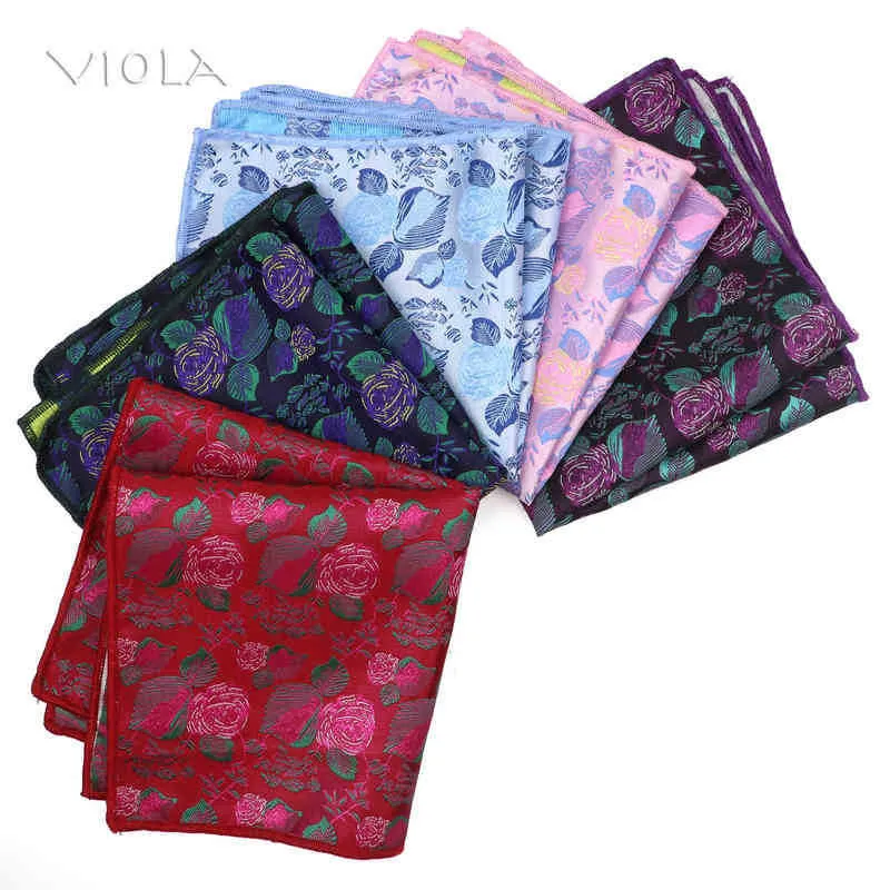 Fashion Flowers Jacquard Blue Pink Red Polyester Men Casual Pocket Square Wedding Patry Suit Dress Handkerchief Handkerchiefs Accessory J220816