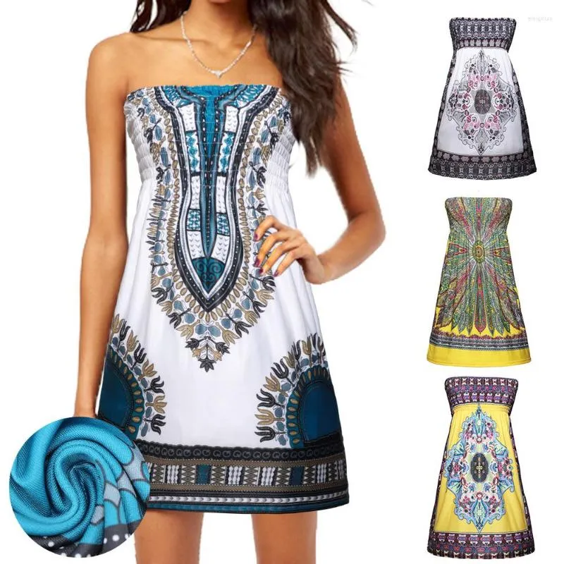 Ubranie etniczne Summer Seksowne krótkie afrykańskie sukienki dla kobiet Dashiki Bazin Robe Smocked Elastyczny tuba Top Backbles Bodycon mini sukienka