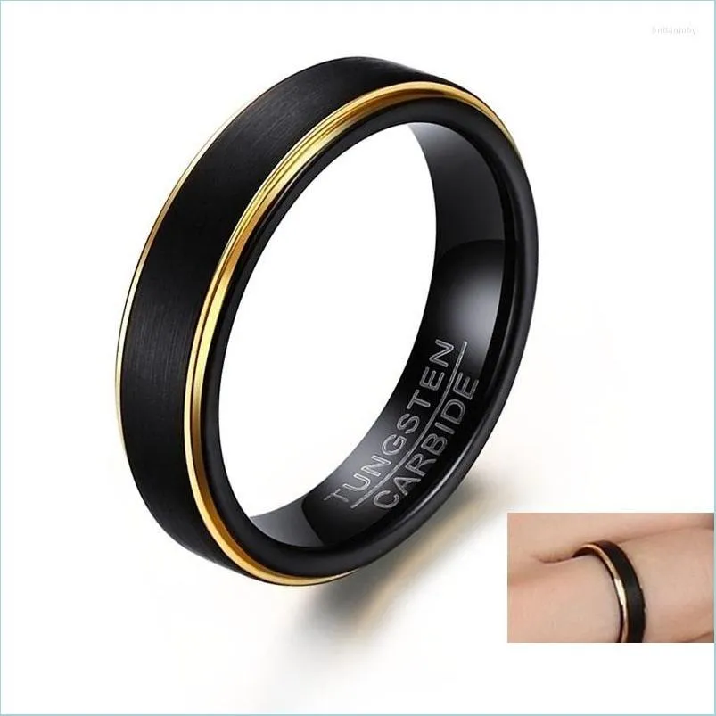 An￩is de casamento an￩is de casamento moda moda 5mm tungsten ring for Men simples preto banda de ouro de presente acess￳rios de j￳ias